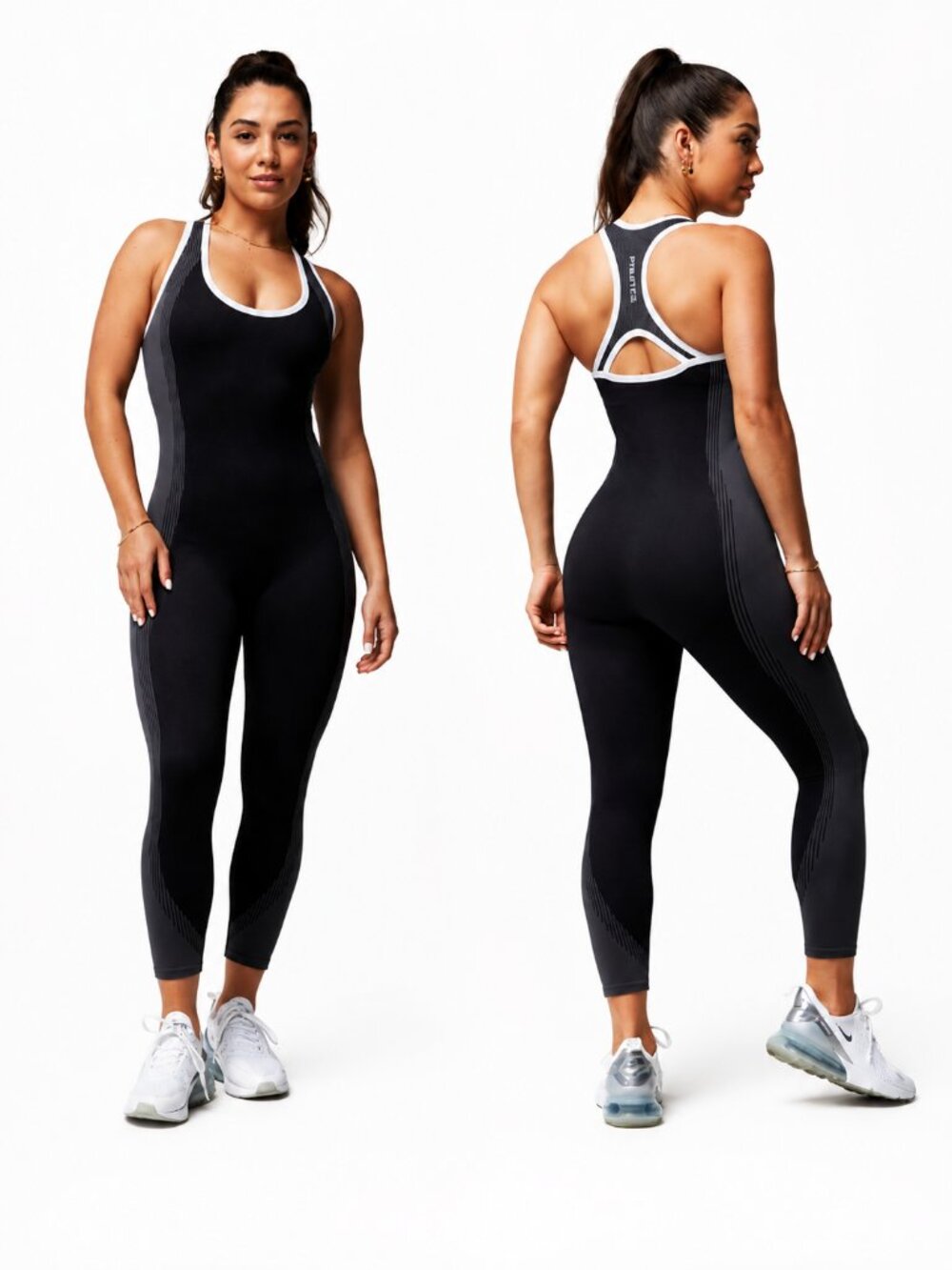 Fabletics Seamless Fusion 7/8 Jumpsuit Black Onyx White Small NWT - Picture 2 of 6